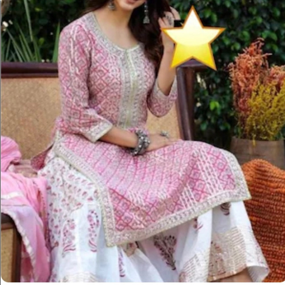 Indian Wedding pink suit Kurti kurta palazzo with dupatta
